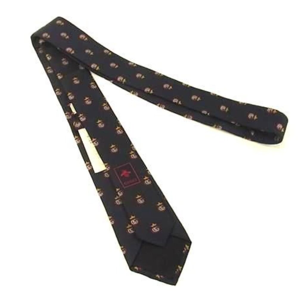 Gucci 100% Silk Necktie Gentlemen Business Navy Az4169 - Picture 2 of 5